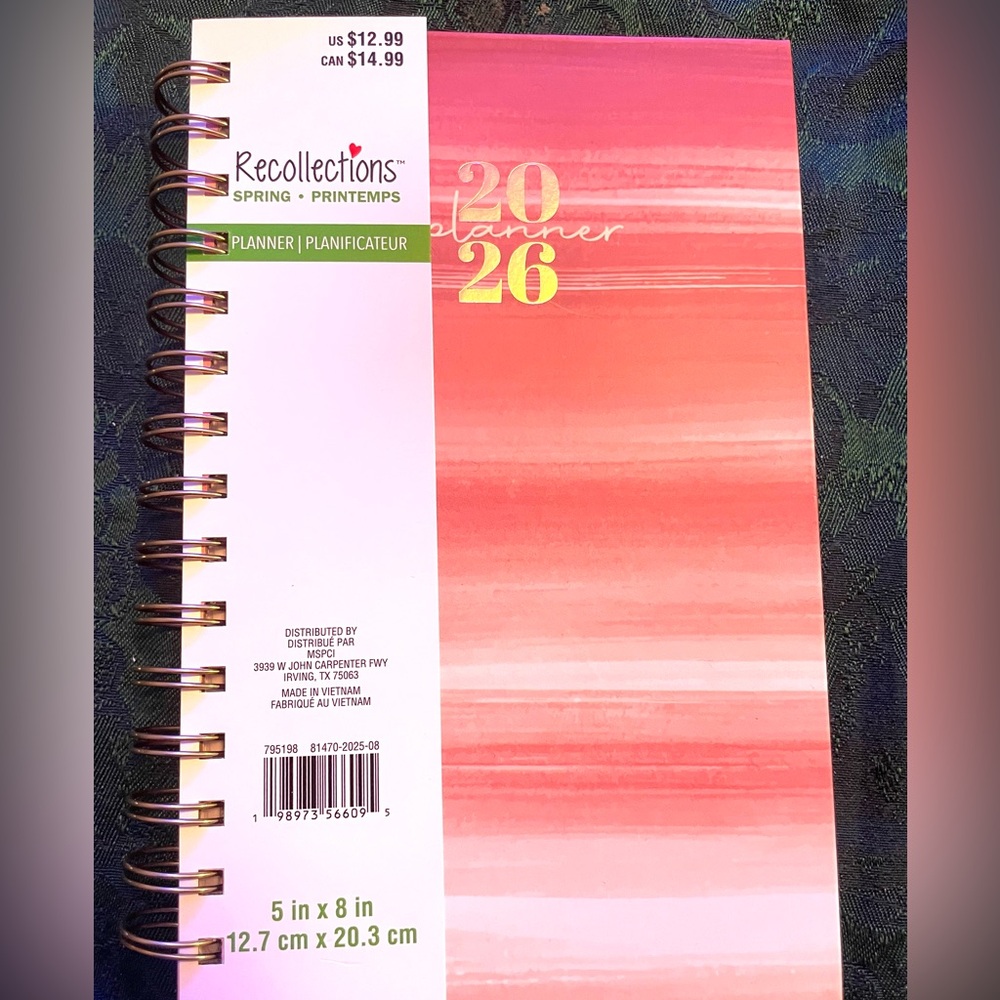 Hardcover 2026 Organizational Planner,Red Ombre Design ,Travel , Weekly/monthly